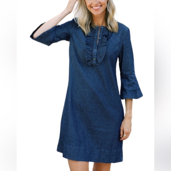 Draper James Chambray Ruffle Shift Dress - Picture 4 of 8